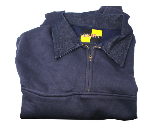 Solar 1 Quarter Zip Denim Collared Pullover Navy Medium